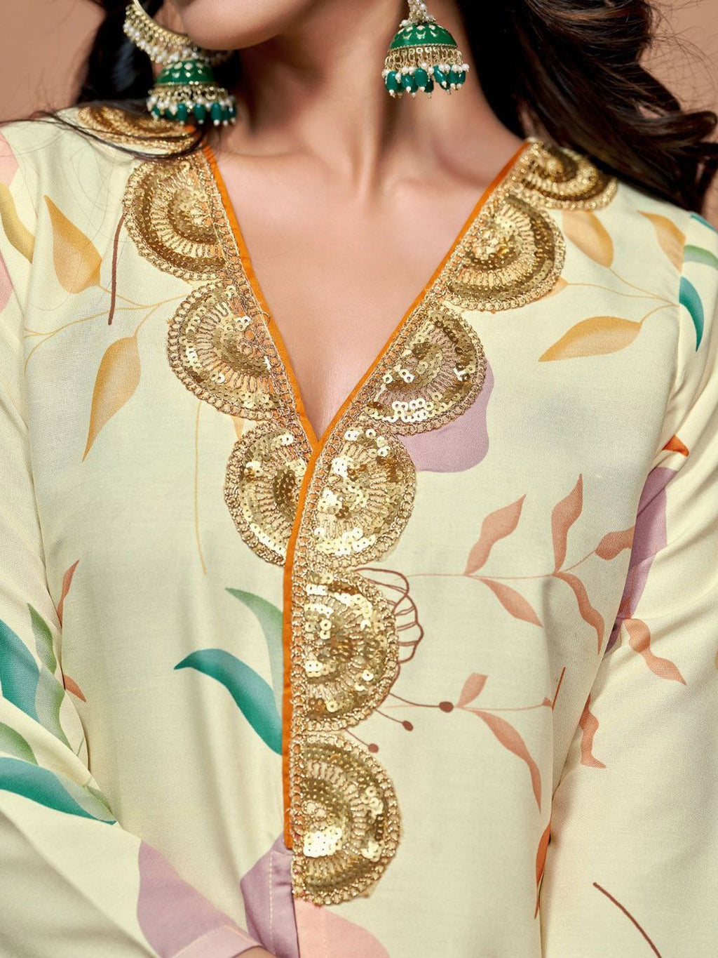 Sangria Off White Floral Printed V-Neck Three-Quarter Sleeves A-Line Kurta & Trouser | Grocsy