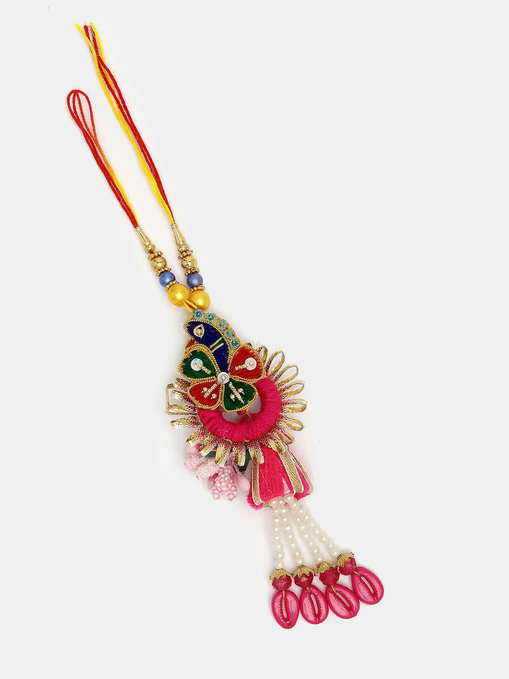 NVR Women & Men Set of 2 Multicolor Thread Work & Beaded Bhaiya Bhabhi Rakhi With Roli Chawal | Grocsy