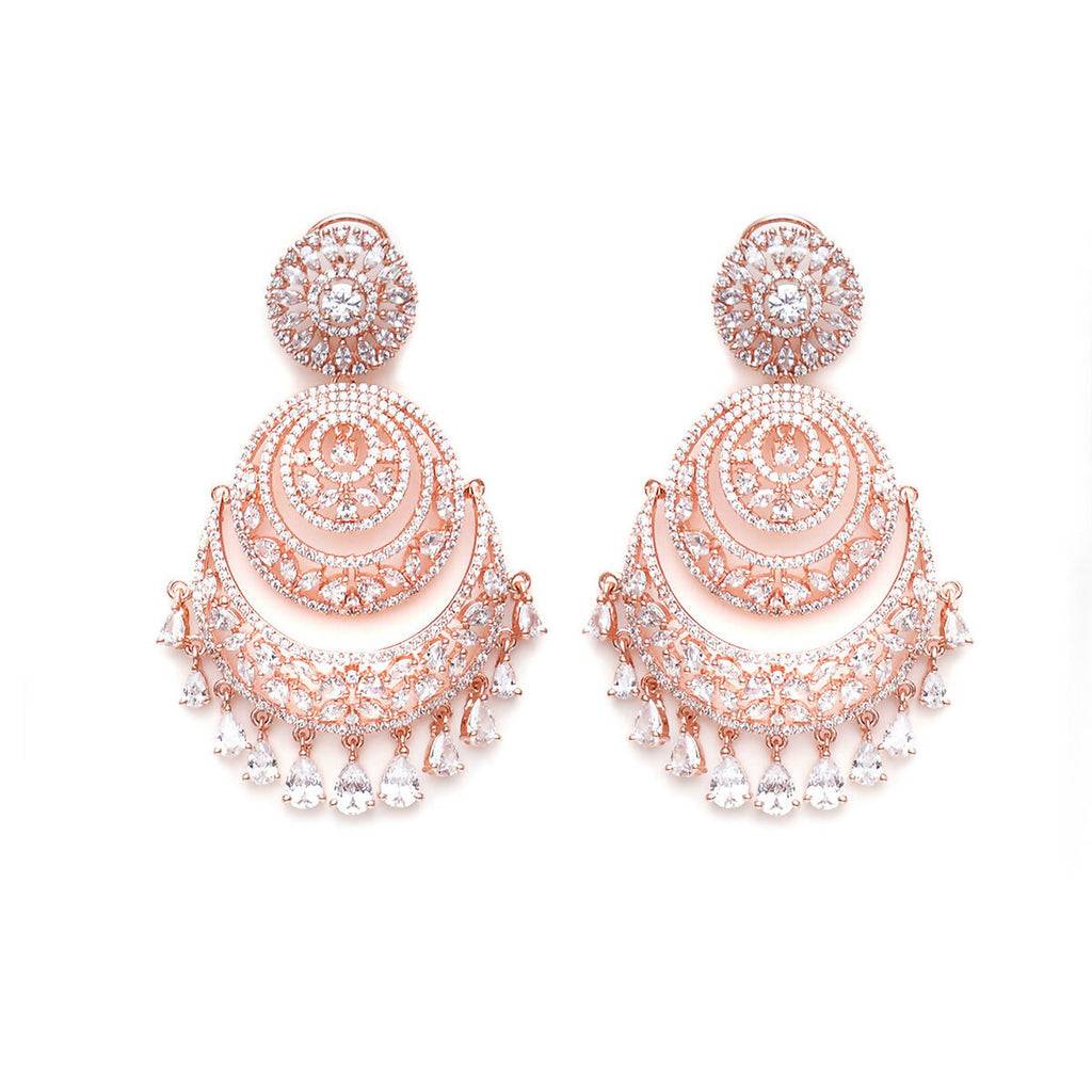 Rose Gold Diamond Chand Earrings- Ruby Raang | Grocsy