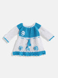 Chutput Kids Woollen Hand Knitted Full Sleeves Rose Work Dress For Baby Girls - White | Grocsy