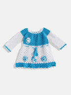 Chutput Kids Woollen Hand Knitted Full Sleeves Rose Work Dress For Baby Girls - White | Grocsy