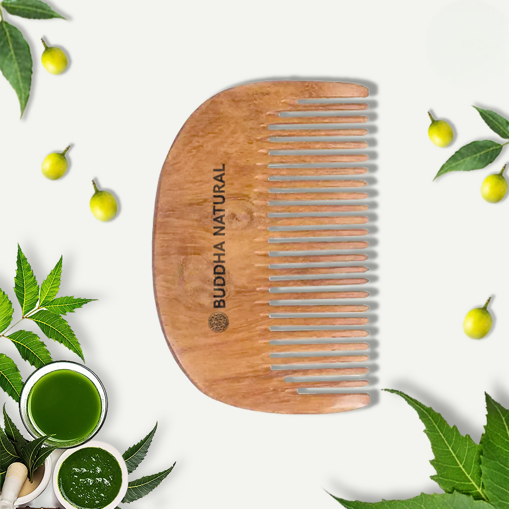 Buddha Natural Beard Kacchi Neem Wooden Comb | Grocsy