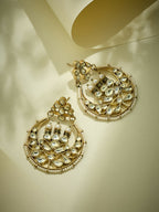 Nuyug 22K Gold-Plated Elegant Kundan Stone Studded & Pearl Beaded Chandbalis | Grocsy