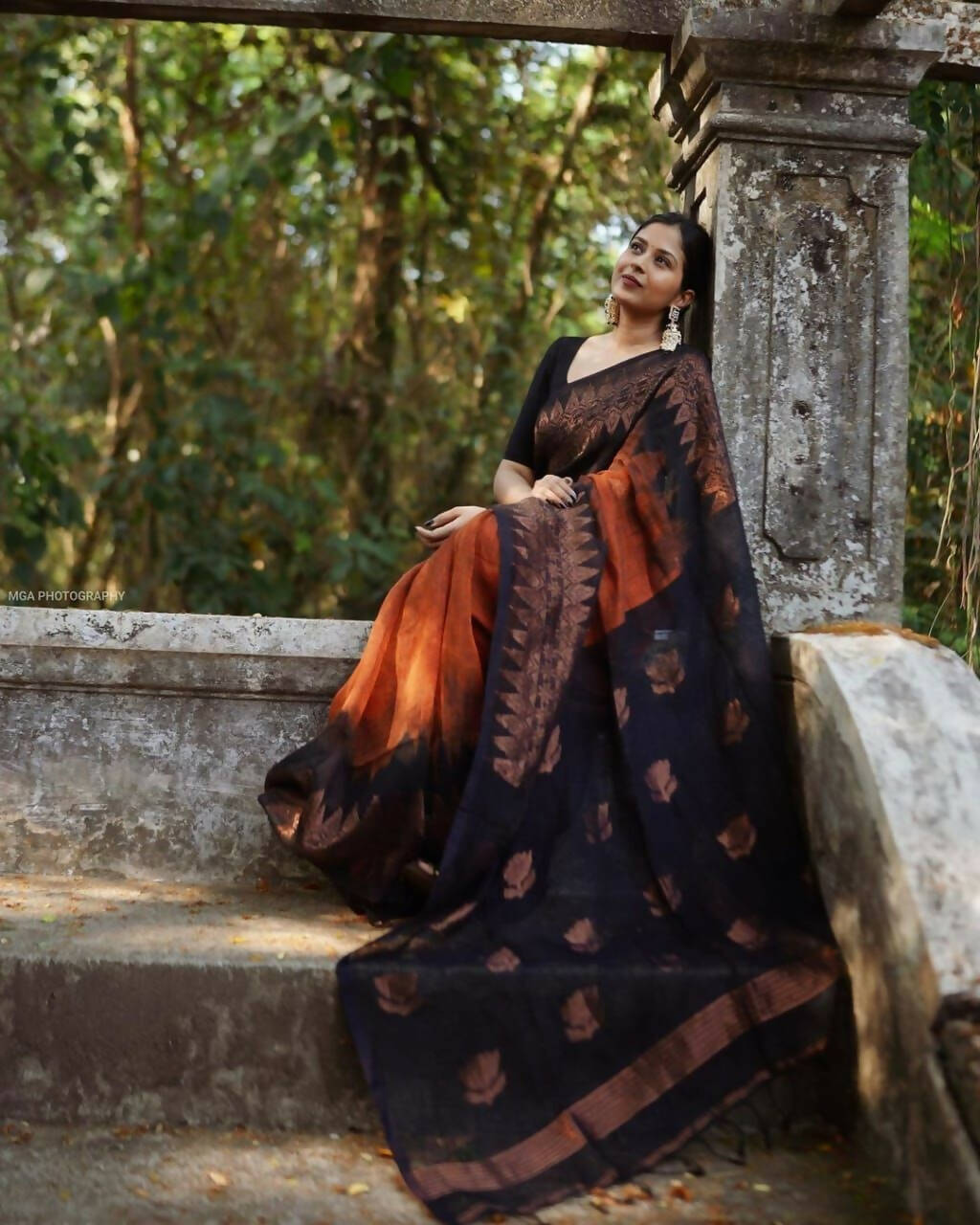 DEIANA'S Beautiful Designer Golden zari Soft Lichi Silk Saree - Orange | Grocsy