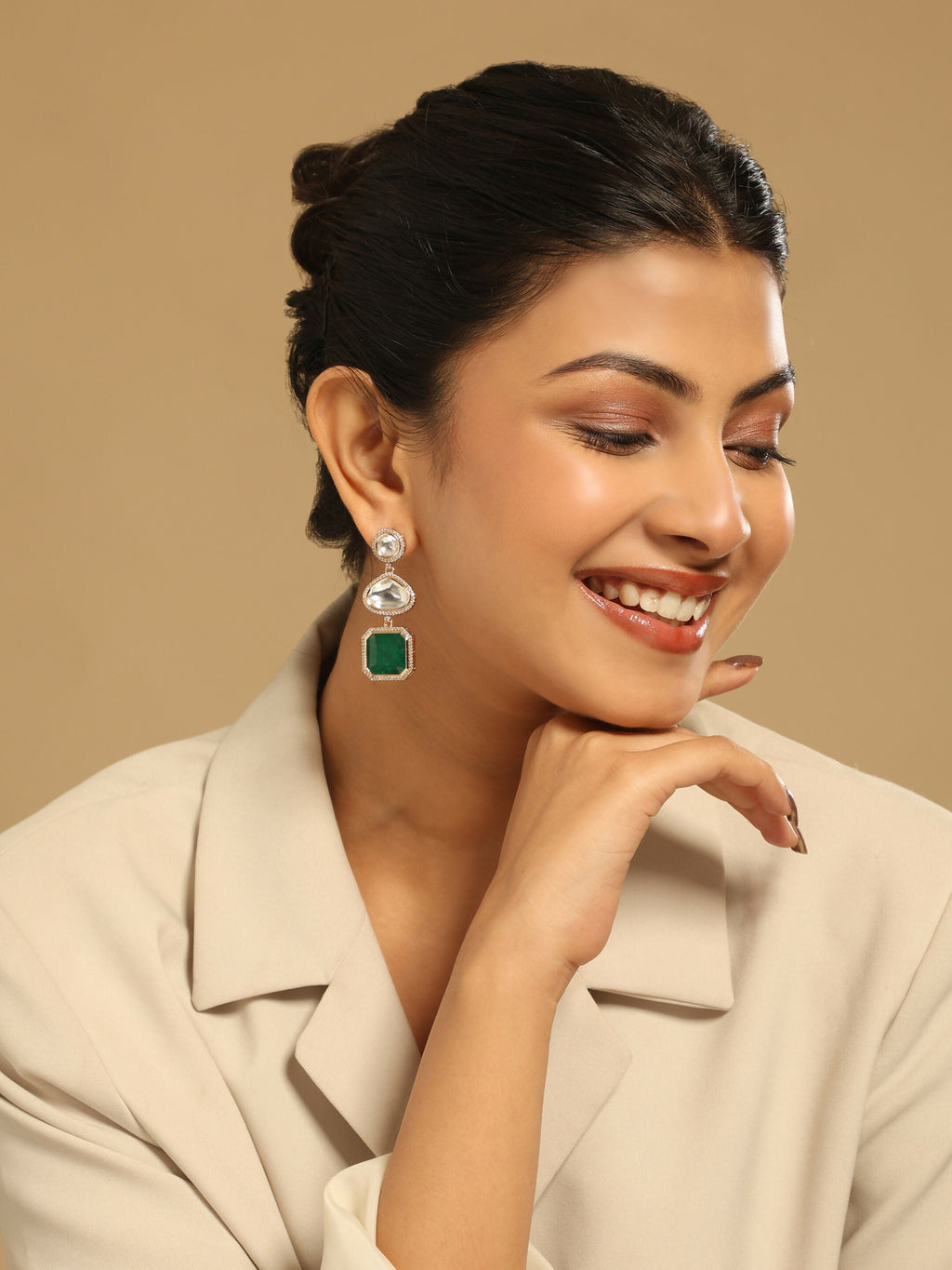 Nuyug Emerald Drop Anti Tarnish Sparkle Earrings | Grocsy
