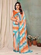 Aafreen Partywear Designer Orange & Blue Georgette Fancy Saree | Grocsy