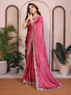 Teeya Creation New Trendy Party Wear Soft Satin Chiffon Saree-Peach | Grocsy