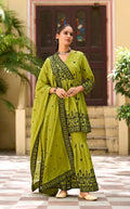 Anaita Mehendi Chinon Readymade Sharara Suit with Embroidery Work | Grocsy