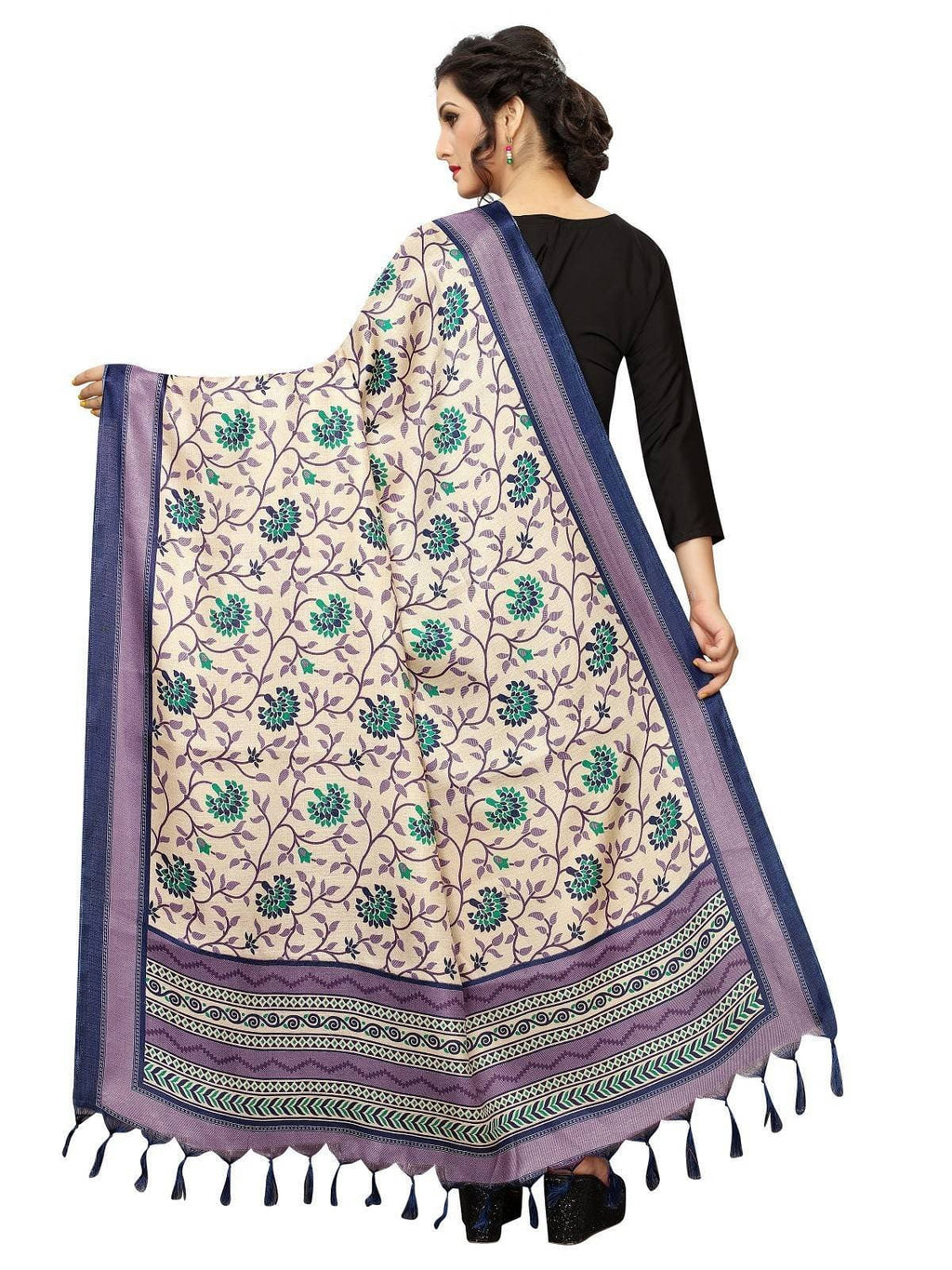 Vamika Beautiful Navy Blue Printed Khadi Bhagalpuri Dupatta | Grocsy
