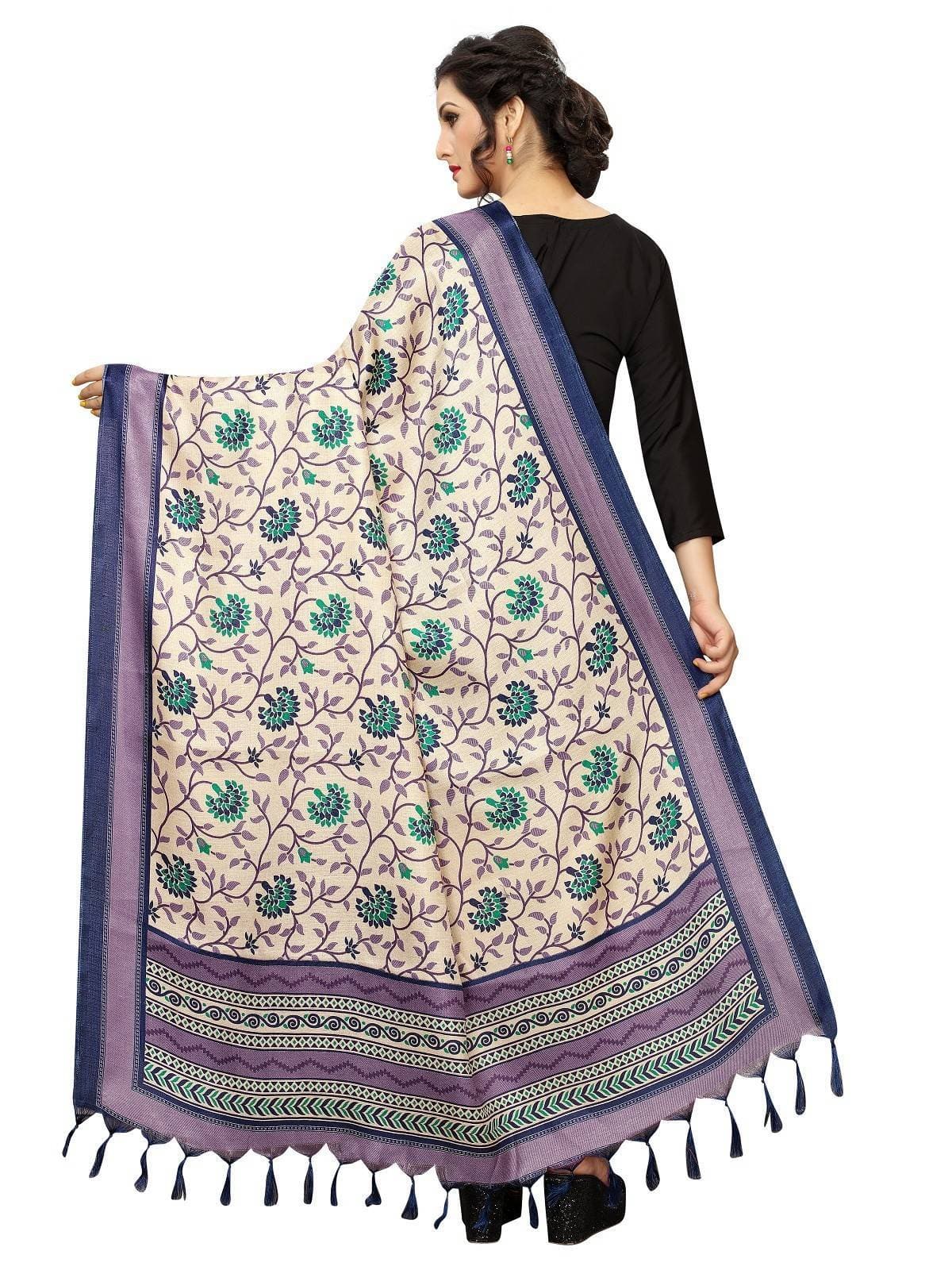 Vamika Beautiful Navy Blue Printed Khadi Bhagalpuri Dupatta | Grocsy