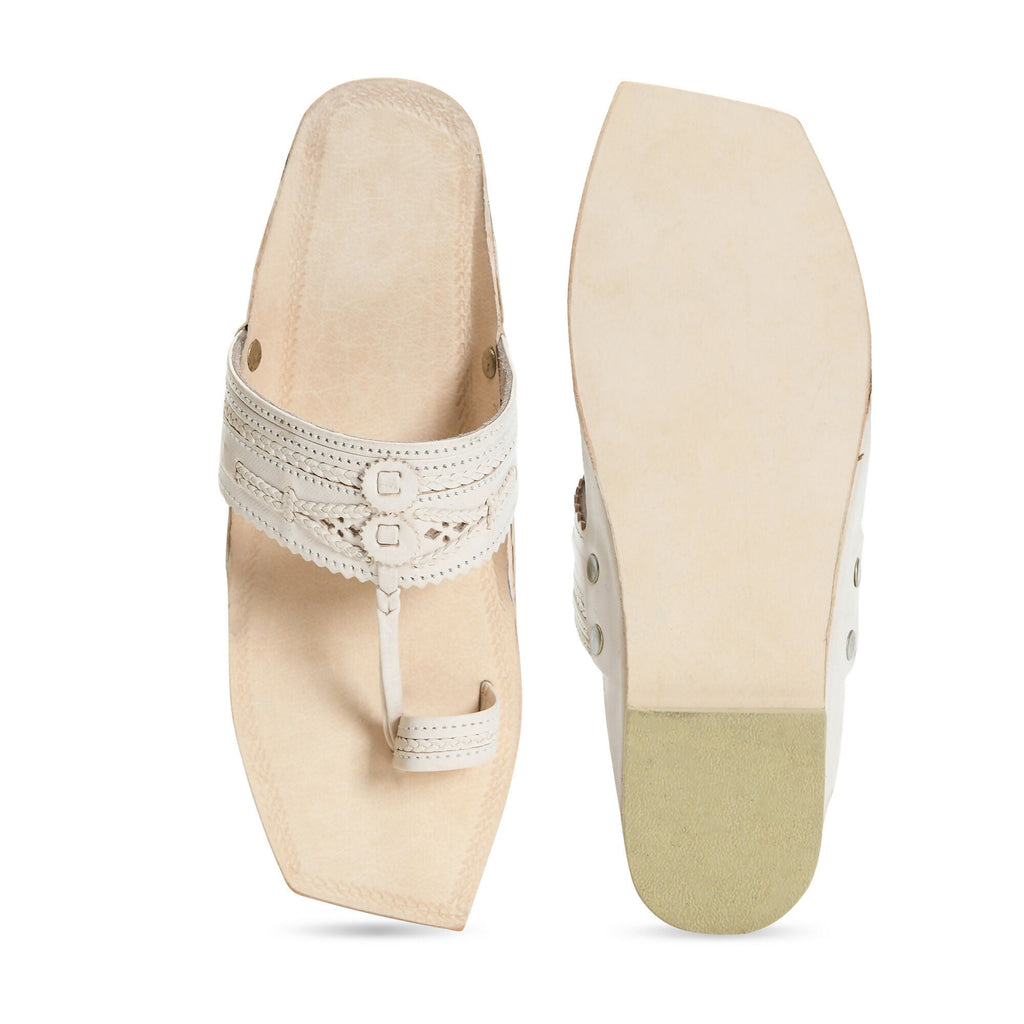 Stepsoft Men'S Cream Kolhapuri Chappal | Ethnic Leather Slip-On For Wedding & Festive Wear | Grocsy