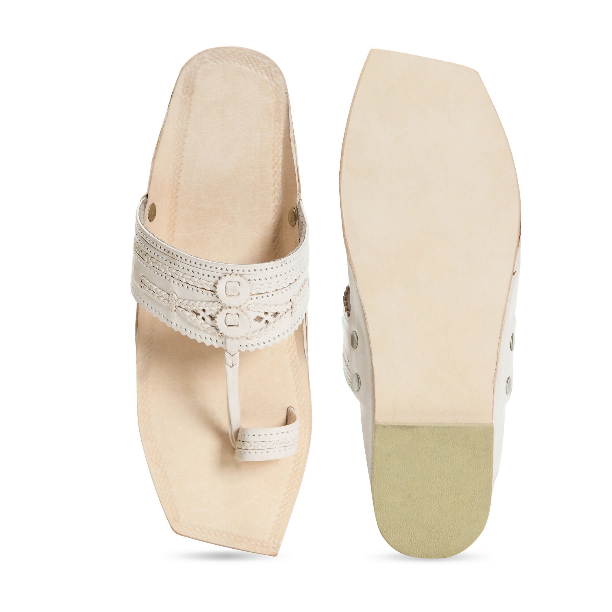 Stepsoft Men'S Cream Kolhapuri Chappal | Ethnic Leather Slip-On For Wedding & Festive Wear | Grocsy