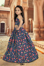 Aayaa Designer Printed Silk Blue Kids Lehenga Choli - Blue | Grocsy