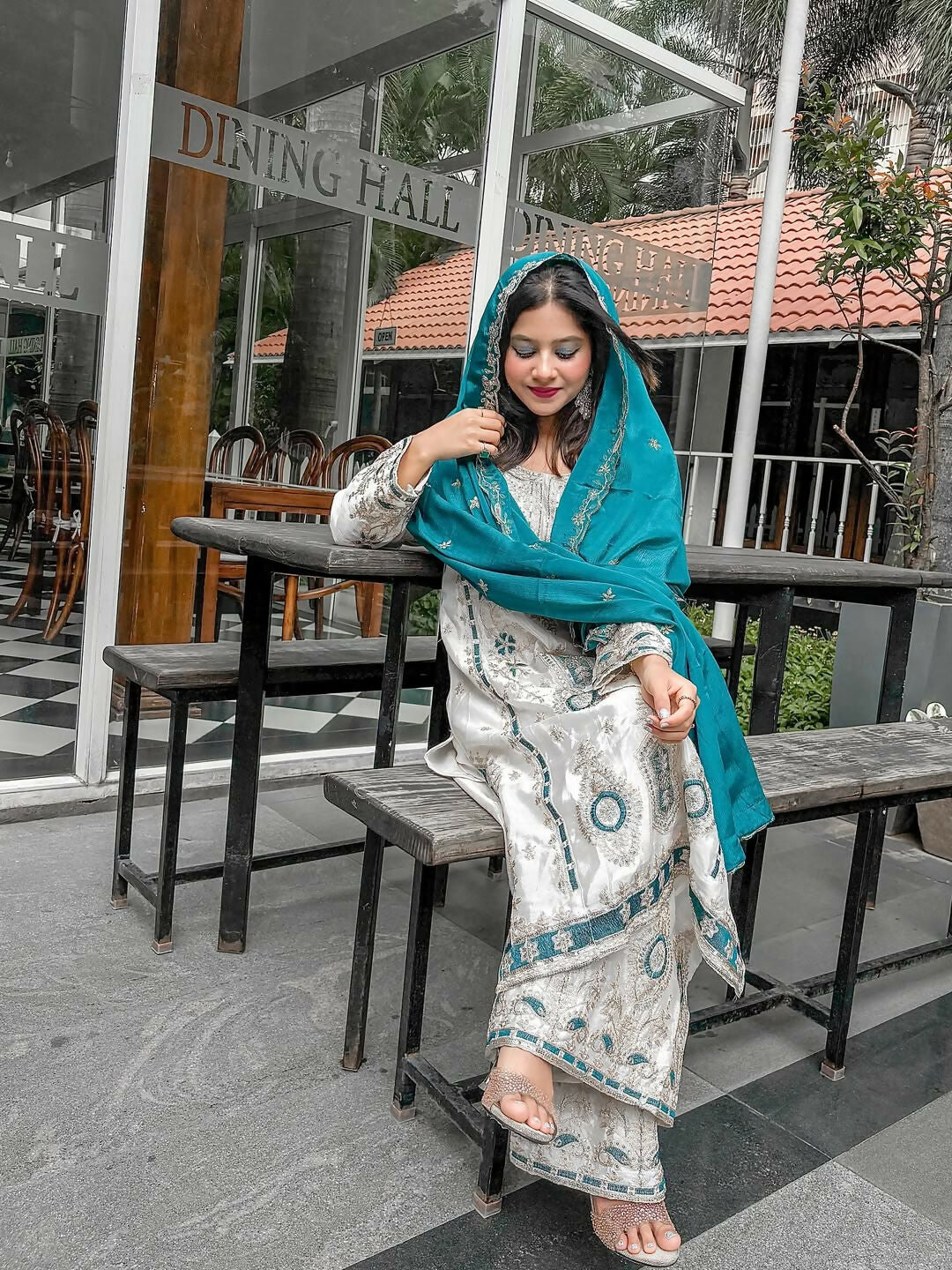 Teeya Creation White Color Chinon Silk Party Wear Trending Palazzo Set | Grocsy