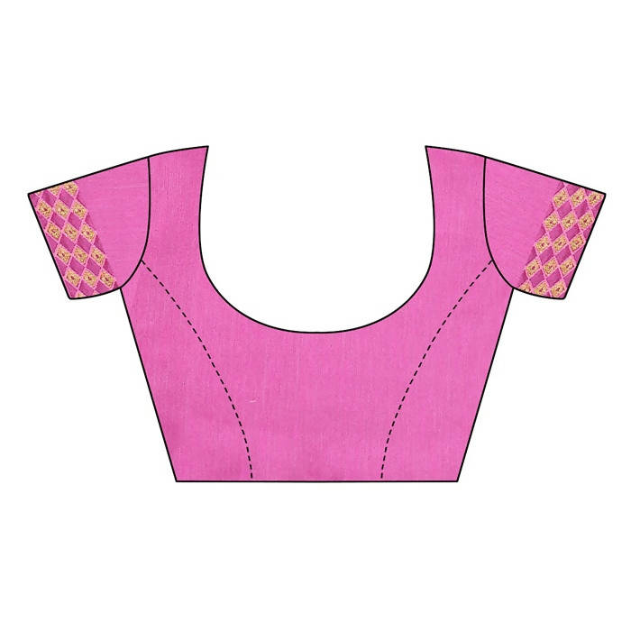 Vamika Embroidery Pink Chanderi Saree (MINI CHECKS BLUE) | Grocsy