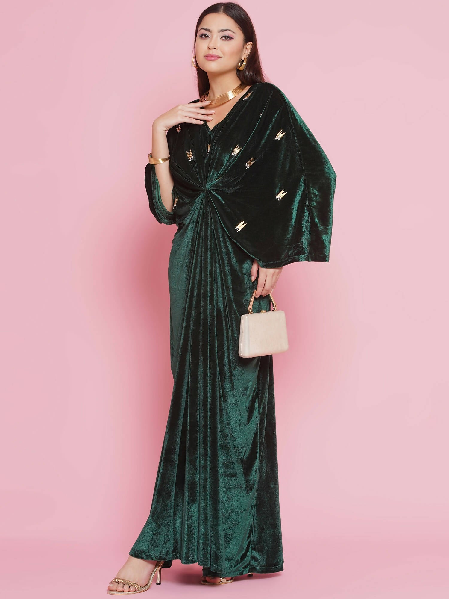 Women Republic Green Velvet Hand Embellished Gown | Grocsy