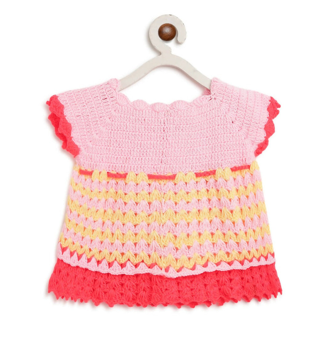 ChutPut Hand knitted Crochet Vibey Dress For Baby Girls - Pink | Grocsy