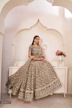 Eilara Chocolate Brown Net White Thread Zari Sequence Embroidered Work Lehenga Choli | Grocsy