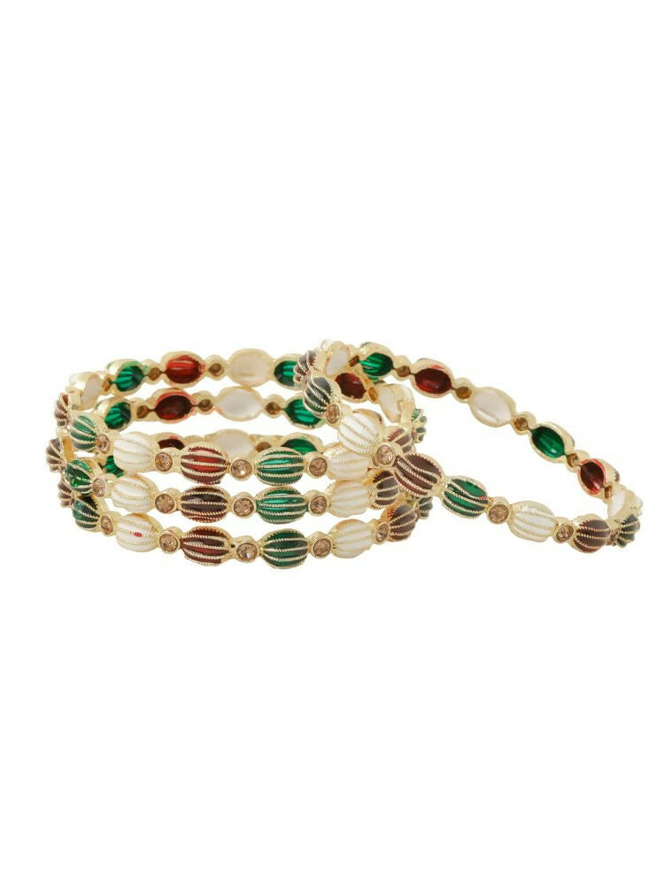 NVR Women Set of 4 Gold-Polished Artificial Stones Multicolor Bangles