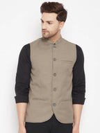Even Apparels Beige Merino Men Woven Nehru Jacket | Grocsy