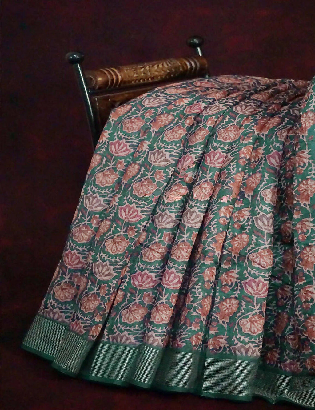 Light Green Lotus Print Semi Chanderi Saree By Gayathri Reddy Designer Studio | Grocsy