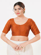 Joban Fashion Rust Taffeta Silk Elbow Sleeveless Front Open Blouse | Grocsy