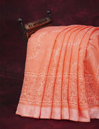 Mix of Peach and Orange Block Printed Semi Chanderi Saree By Gayathri Reddy Designer Studio | Grocsy