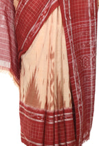 Vamika Sambalpuri Ikat Cotton Scot Dali Tasrite & Maroon Saree | Grocsy
