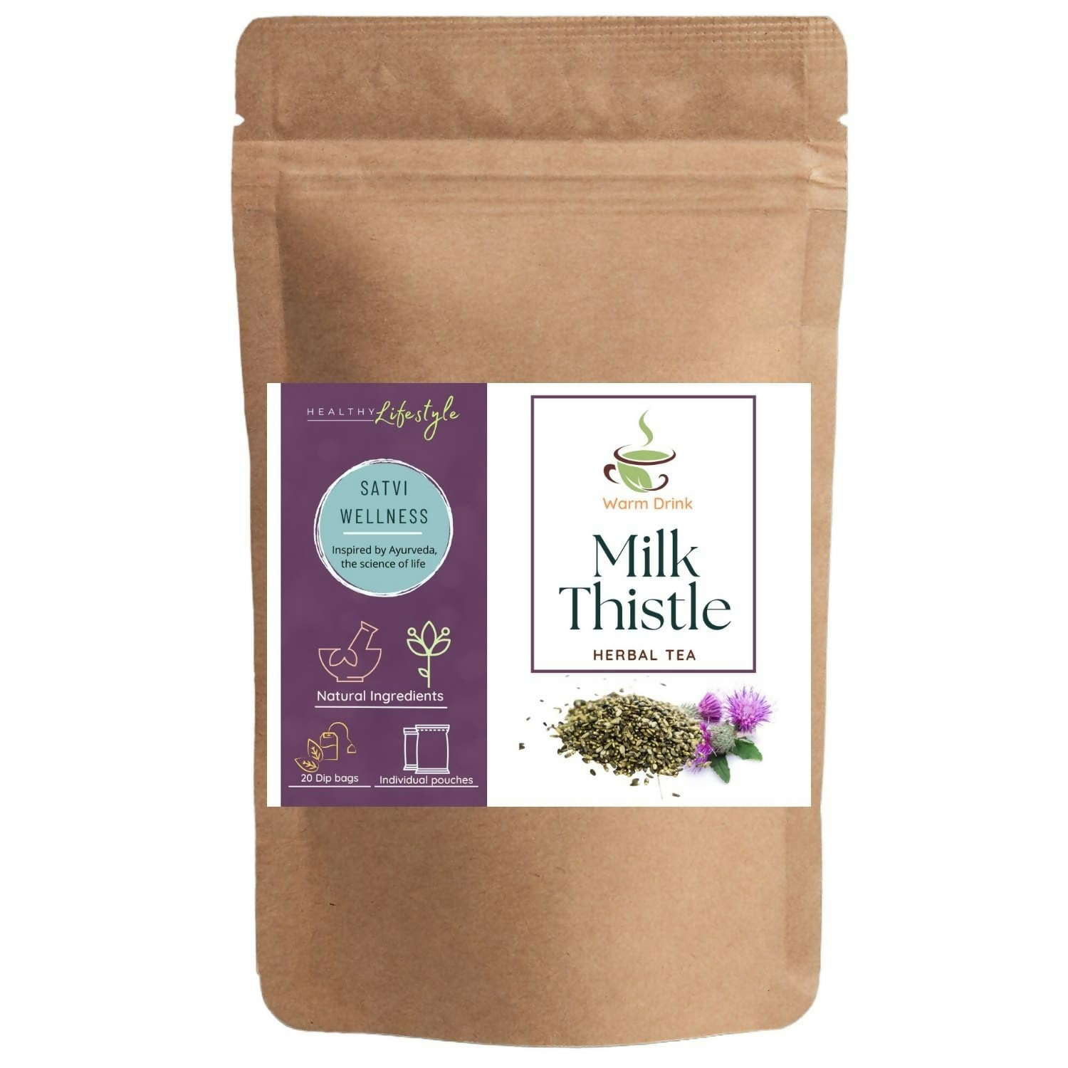 Satvi Wellness Milk Thistle Seed Tea Bags | Herbal Tea | Grocsy