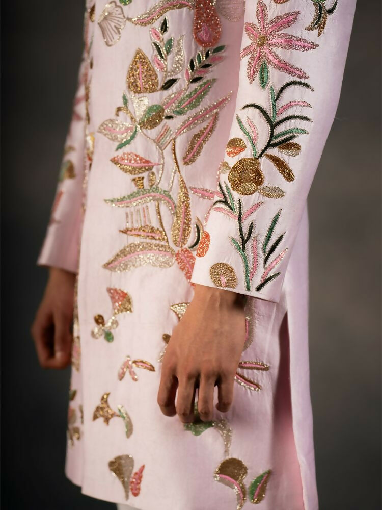 Pink Hand Embroidered Indowestern Sherwani by Hilo Design | Grocsy