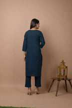 Kaajh Women's Navy Blue Solid Sequins Embellished Kurta Pant Set | Grocsy