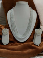Inhanns Bloom Handmade Beaded Necklace With Earrings - 12 Layers - Ivory | Grocsy
