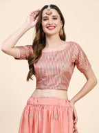 Peach Silk Embroidered Poncho Pattern Top & Lehenga with Dupatta - Tanya | Grocsy