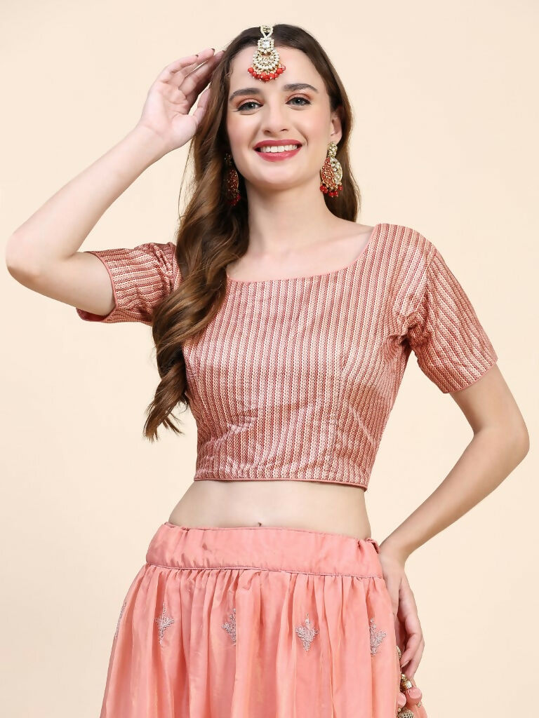Peach Silk Embroidered Poncho Pattern Top & Lehenga with Dupatta - Tanya | Grocsy