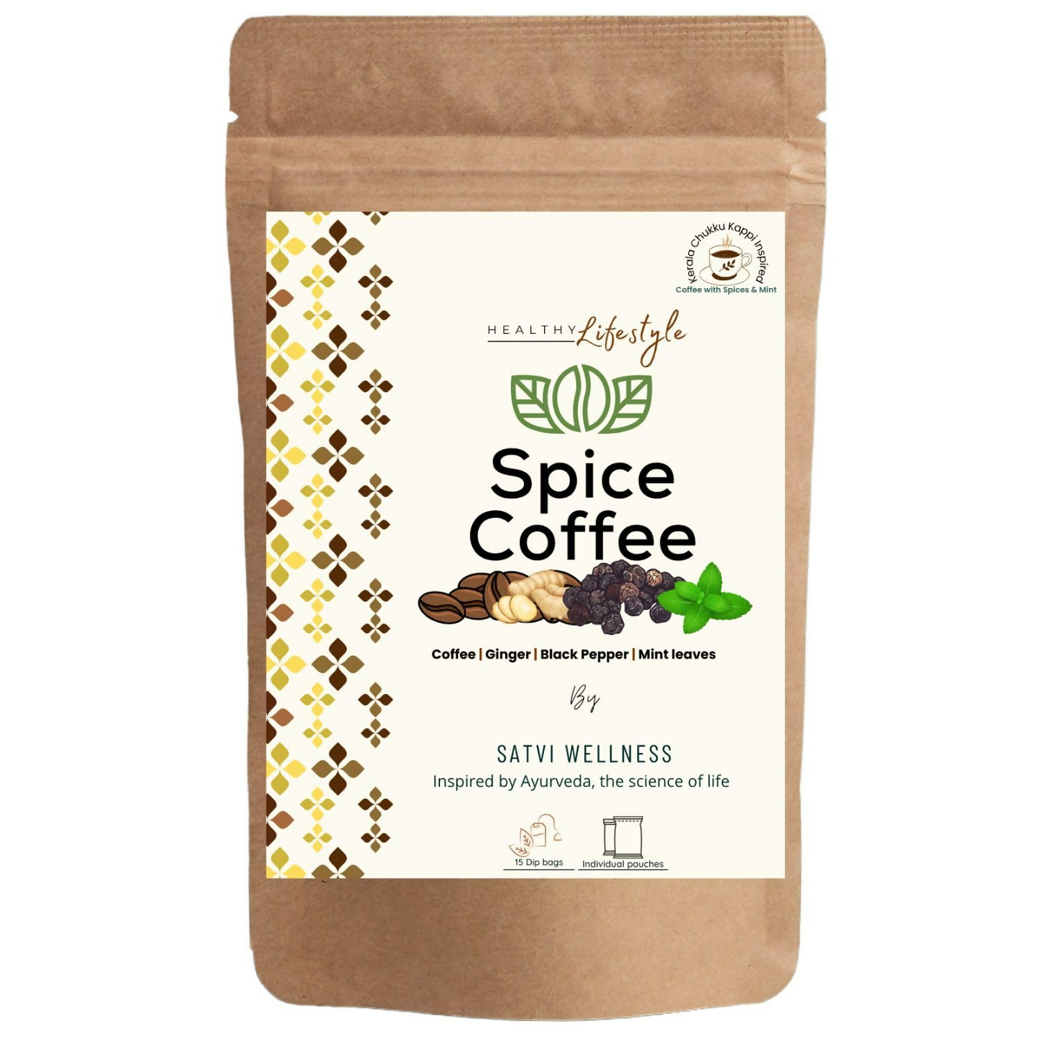 Satvi Wellness Chukkukappi With Mint Spice Coffee With Ginger, Black Pepper In Biodegradable Tea Bags | Spice and Mint Coffee | Herbal Infusions | Grocsy