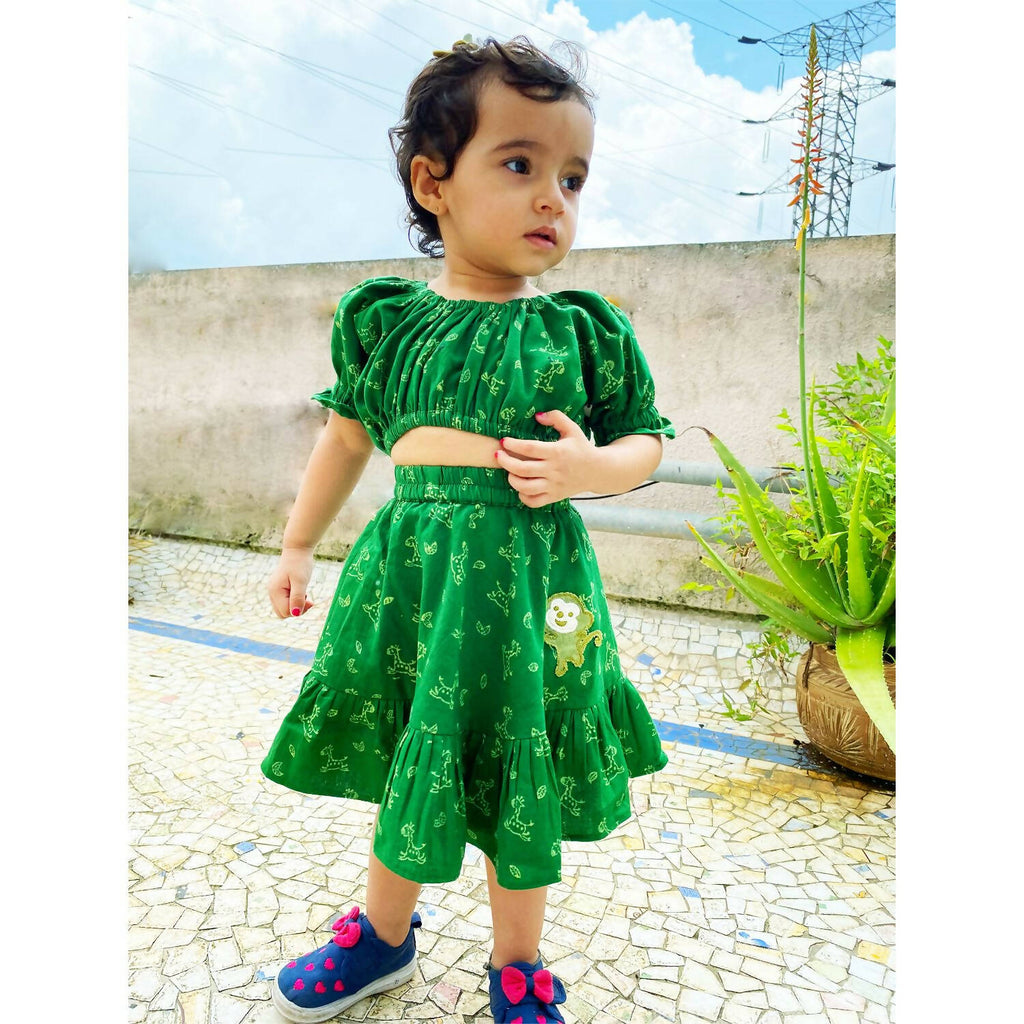 Mhyssa Green Round Neck Top and Skirt Set | Grocsy