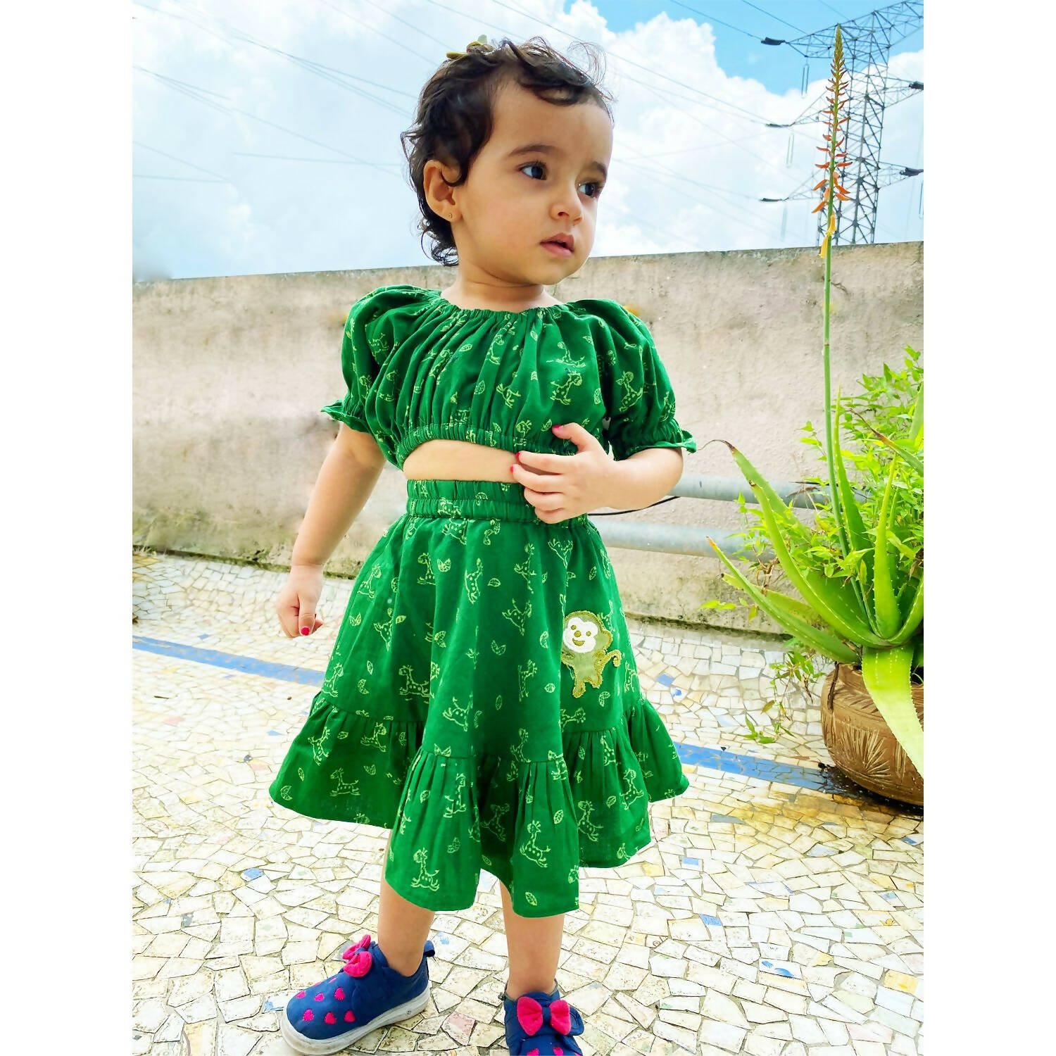 Mhyssa Green Round Neck Top and Skirt Set | Grocsy