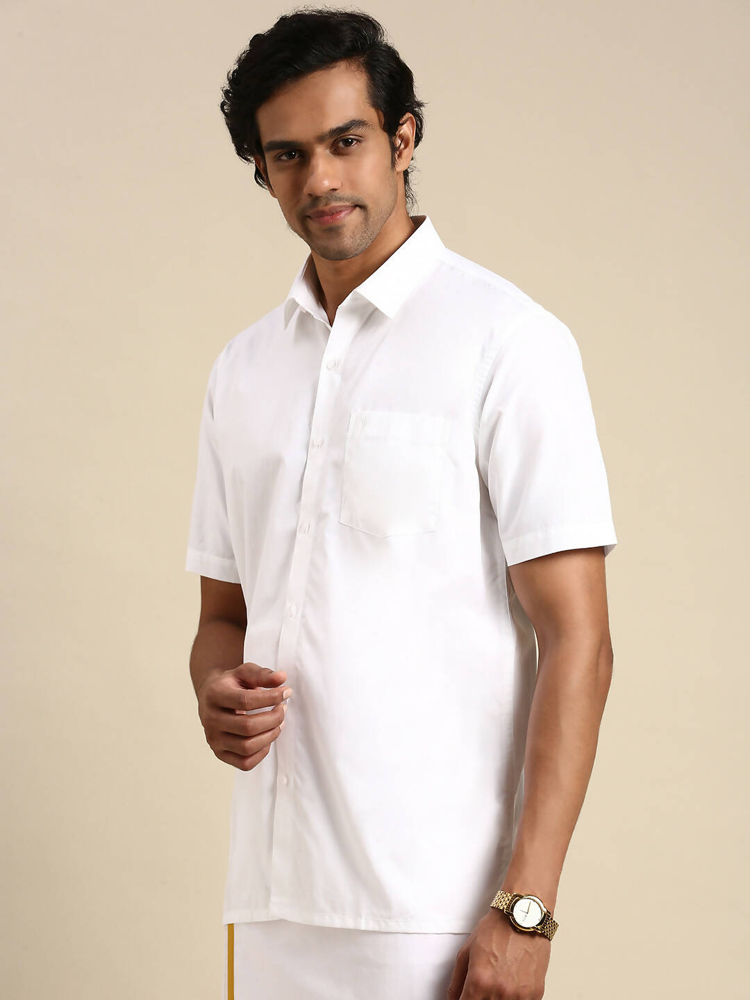Ramraj Cotton Mens Half Sleeve Formal 100 % Cotton White Shirt | Grocsy
