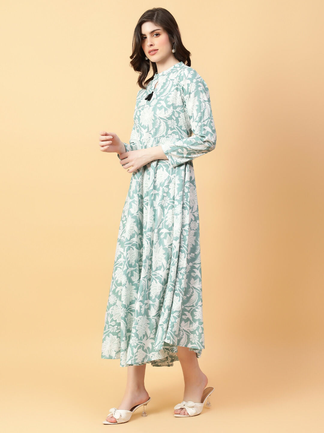 Joban Fashion Green Cotton Printed & Hand Work Dress | Grocsy