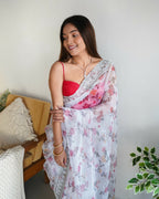 Vamsee Ferry White Organza Saree | Grocsy