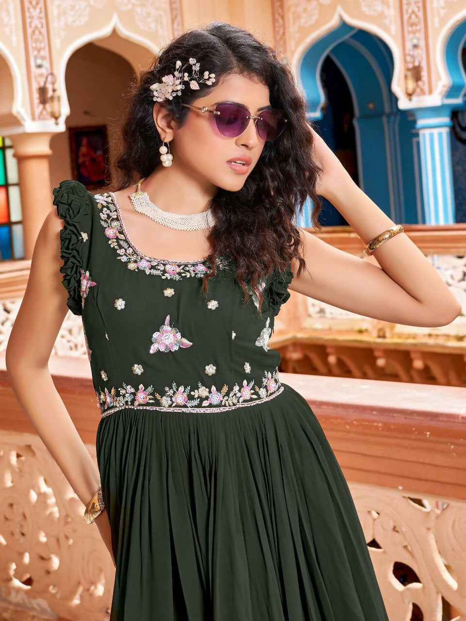 Joban Fashion Mehendi Readymade Dress With Sequins embroidery Work | Grocsy
