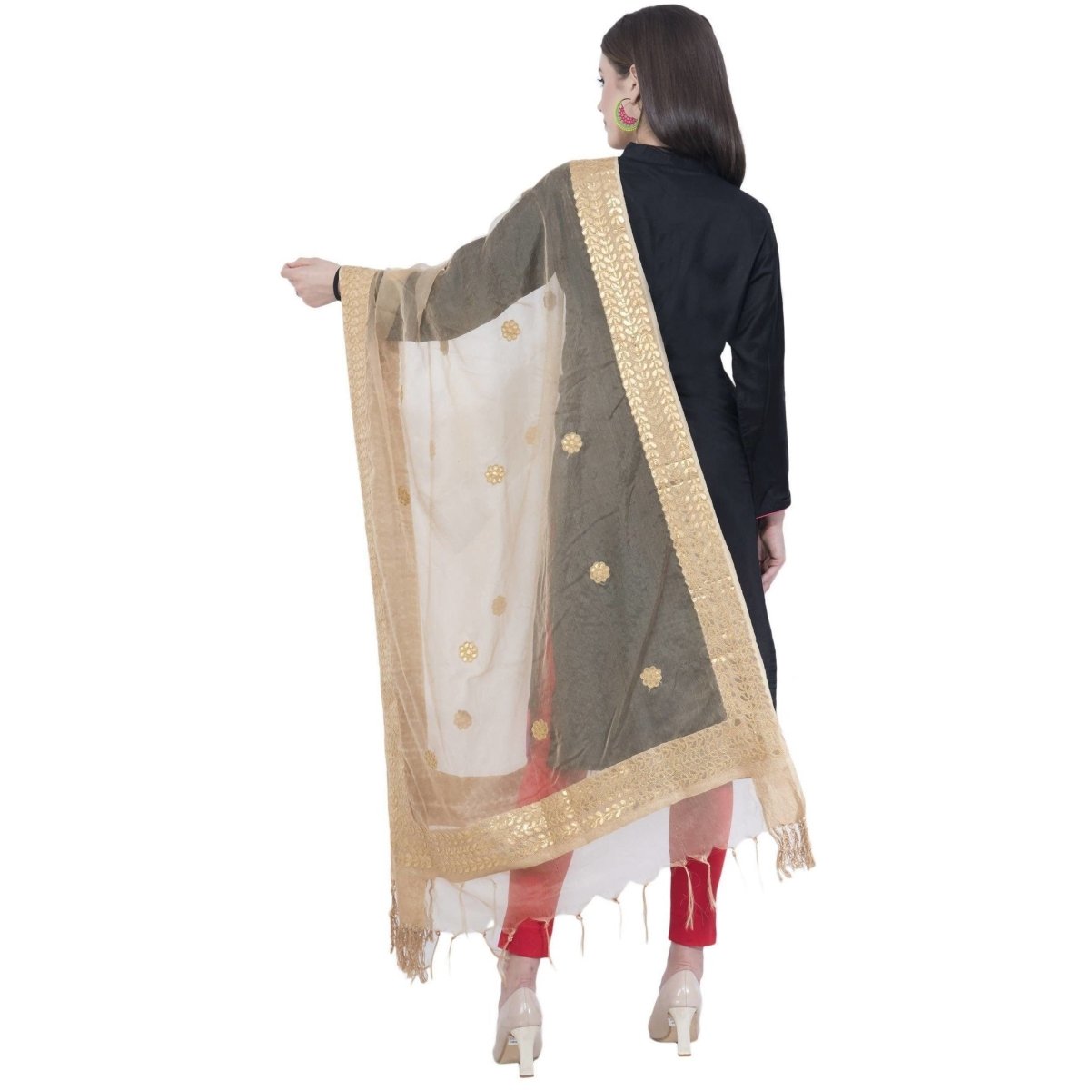 A R Silk Women's Gotta Patti Embroidery Orgenza Dupattas | Grocsy