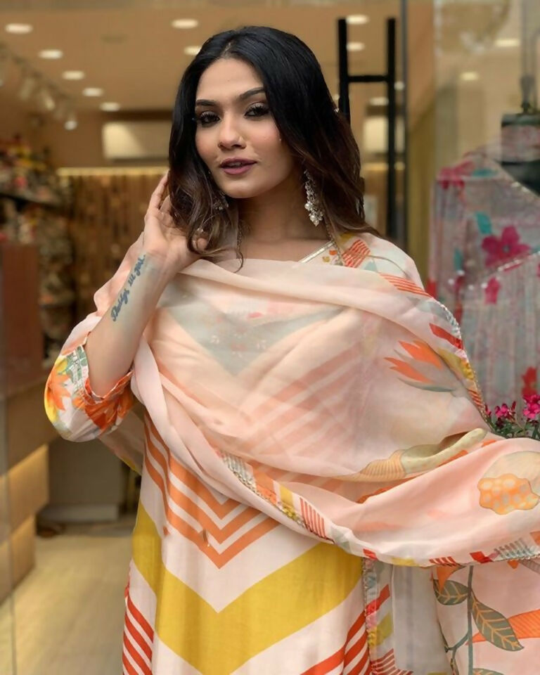 Partywear Designer Maslin Multi Stitched Suit With Dupatta - Tanisha | Grocsy