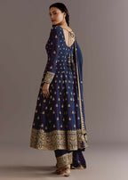 Teeya Creation Blue Color Chinnon Silk Embroidery Work Gown | Grocsy