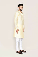 Joban Fashion Beige Colored Art Silk Fabric Kurta With Straight Fit Pant | Grocsy