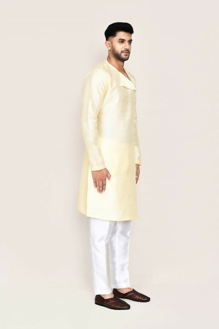 Joban Fashion Beige Colored Art Silk Fabric Kurta With Straight Fit Pant | Grocsy