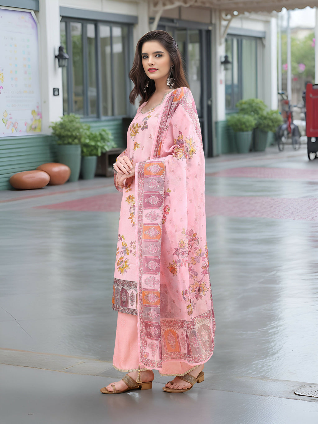 Joban Fashion Pink Position Digital Print With Position Foil Kurta Set | Grocsy