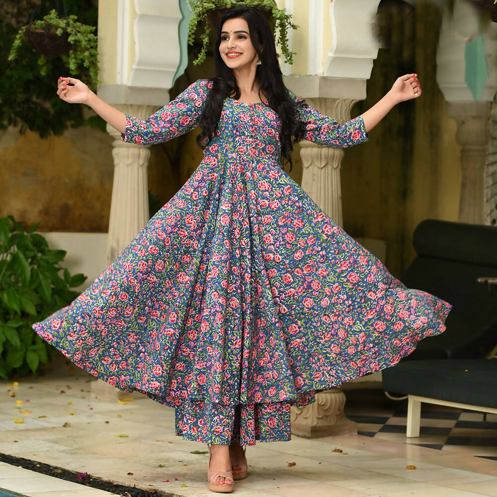 PartyWear Designer Blue and Pink Pure Maslin Palazzo Suit - Anbazaar | Grocsy