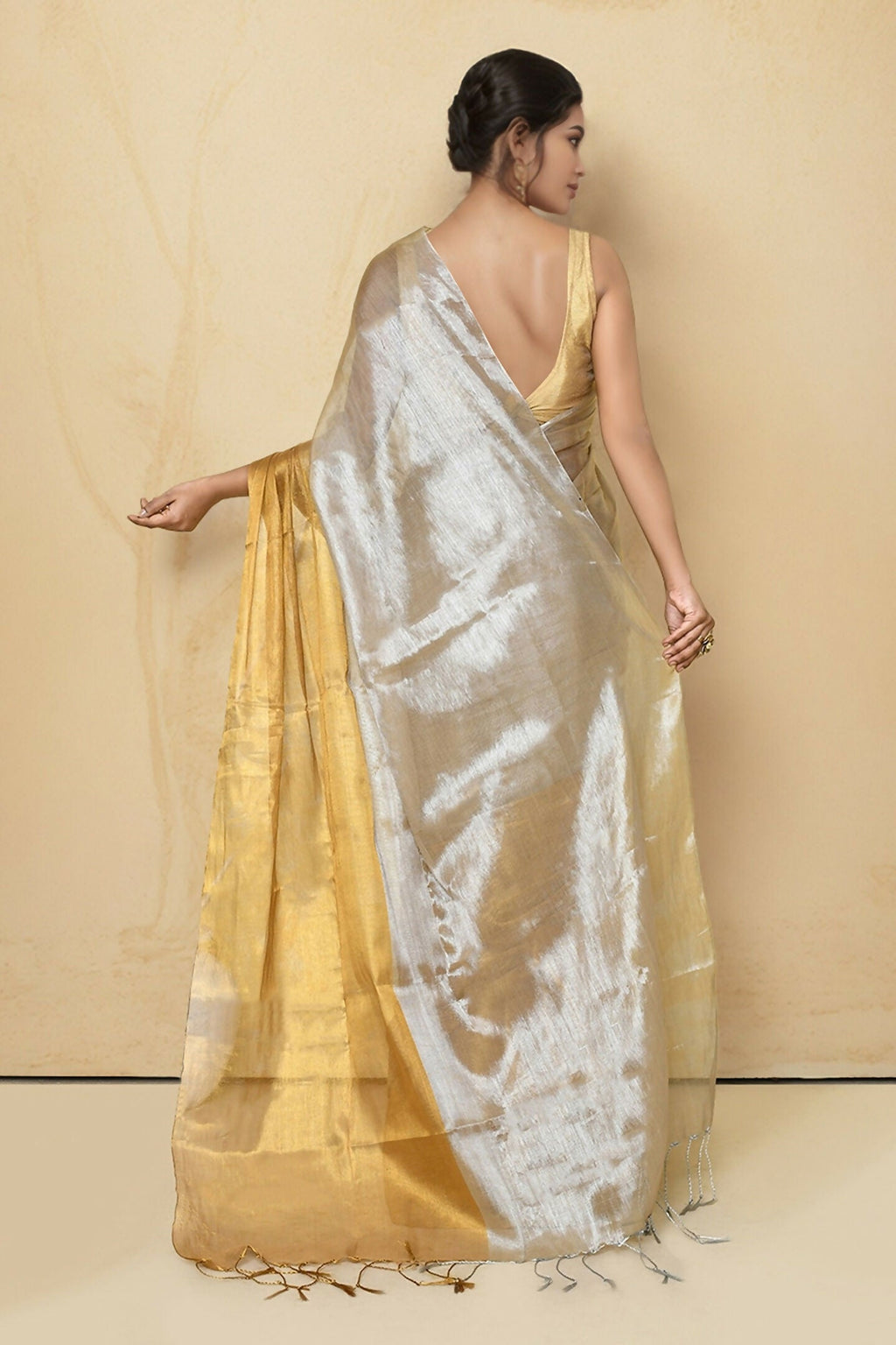 Joban Fashion Light Beige Tissue Saree | Grocsy