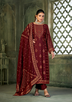 Maroon Viscose Pasmina Mina Work Kurta & Bottom with Dupatta - Natasha | Grocsy